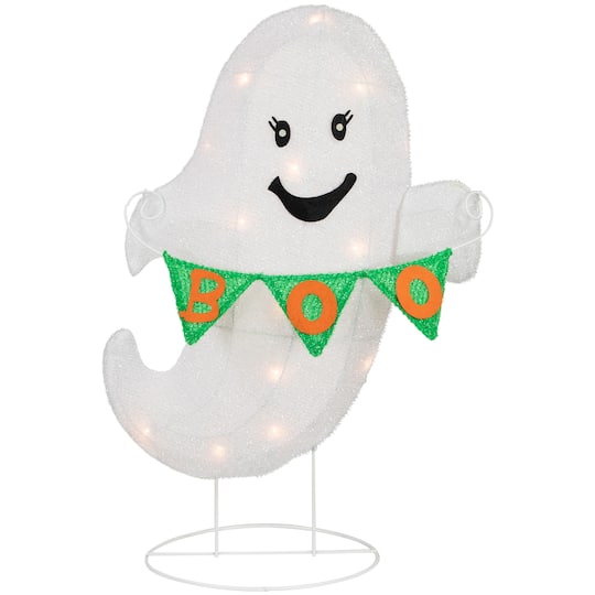 25" Lighted LED Ghost with Boo Banner By Northlight in White | 25" x 18" x 7.5" | Michaels®